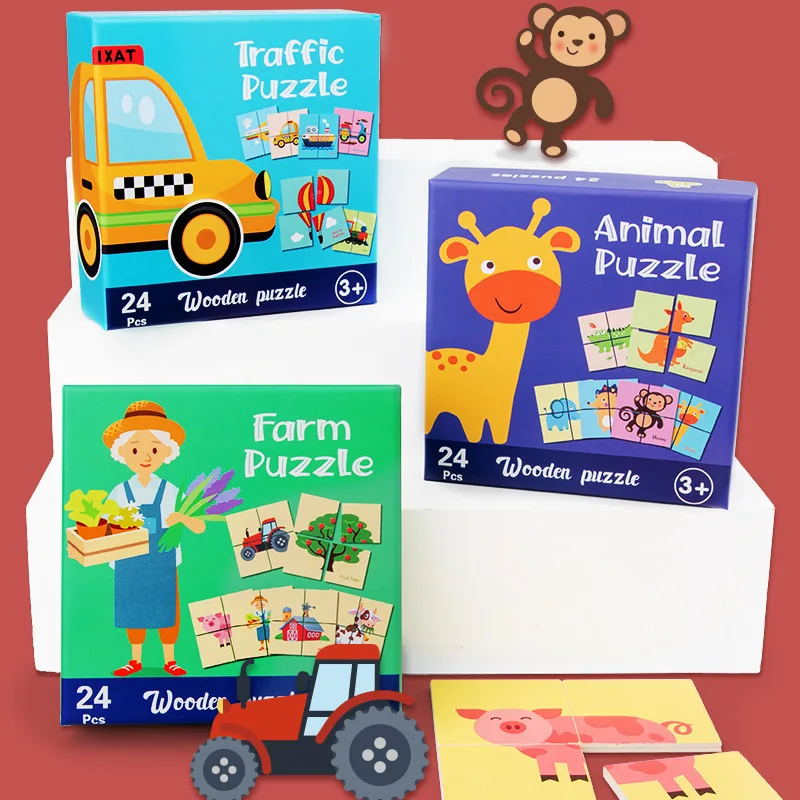 

Children's Large Wooden Animal Traffic Farm Plane Puzzle Educational Toys Baby Puzzle Early Education Educational Toys