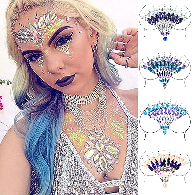 Creative Nipple Cover Crystal Stickers Adhesive Diamond Beads Breast Pasties Shiny Tattoo Sticker Bra Accessories Pad Stickers