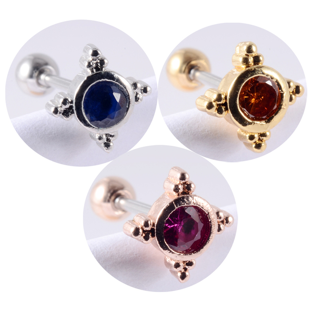 Colorful Crystal Ear Studs Cartilage Helix Lobe Conch Rook Piercing Screw Earrings Body Piercing Jewelry For Woman Ear Gift