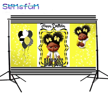 

XQ0299 Cartoon Photo Studio Background Balloons African Girls Baby Boss Backdrop 1st Birthday Party Banner Photocall 220x150cm