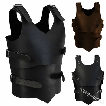 

DAWI Men's PU Leather Protector Warrior Vest Samurai Combat Suit Antique Clothing Hobby Collector Knight Vest