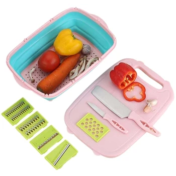 

9 in 1 Multi-Functional Cutting Board Cutlery Vegetable Chopper Detachable Folding Drain Basket Kitchen Tools