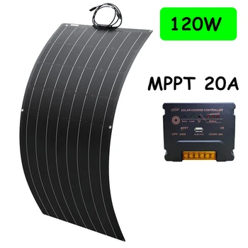 

fleixble solar panel 12v kit complete 100w 120w with MPPT 12V/24V 20A controller for 12v car boat RV caravan home system PV