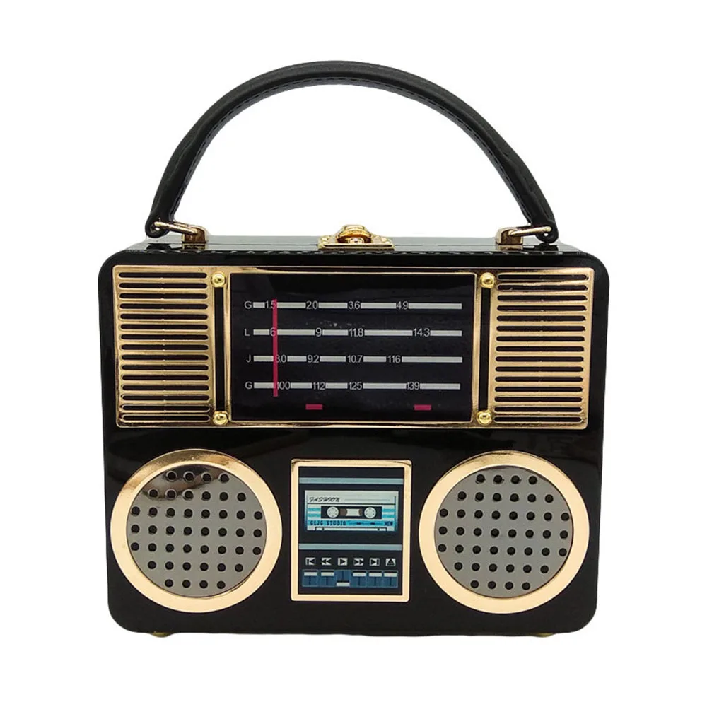 

vintage Radio shape box women handbags designer recorder shoulder bags luxury pu leather crossbody bags funny lady small purses