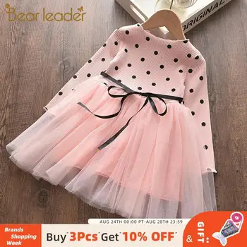 

Bear Leader Girls Dress 2020 New Spring Casual Style Cartoon Pink Long Sleeve Wool Bow Design For Princess Dress Girls Clothes