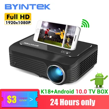 

BYINTEK K18 Full HD 4K Projector(Optional Android 10.0 TV BOX) Mini LED 1920x1080P Projector for Smartphone 3D 4K Cinema