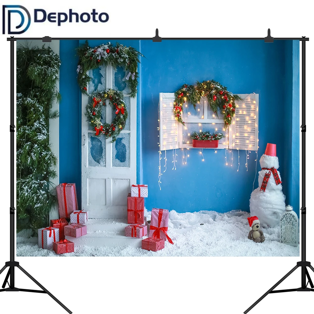 Dephoto Christmas Gift House Background for Photo Studio Snowman Wreath Window Photography Backdrop Photocall Photoshoot | Электроника