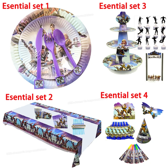 Fortnites Party Supplies Tableware Set Fortress Tablecloth Paper Cup Napkins Banner Cake Topper Balloon Baby Shower Decorations 1