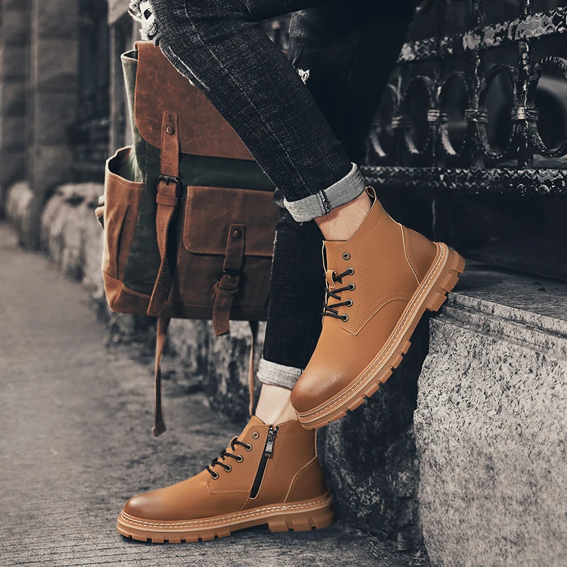 New Work Boots Men's Boots Men's Shoes Adult Brown Black Motorcycle Boots Comfortable Ankle Boots Autumn Shoes Men's Shoes