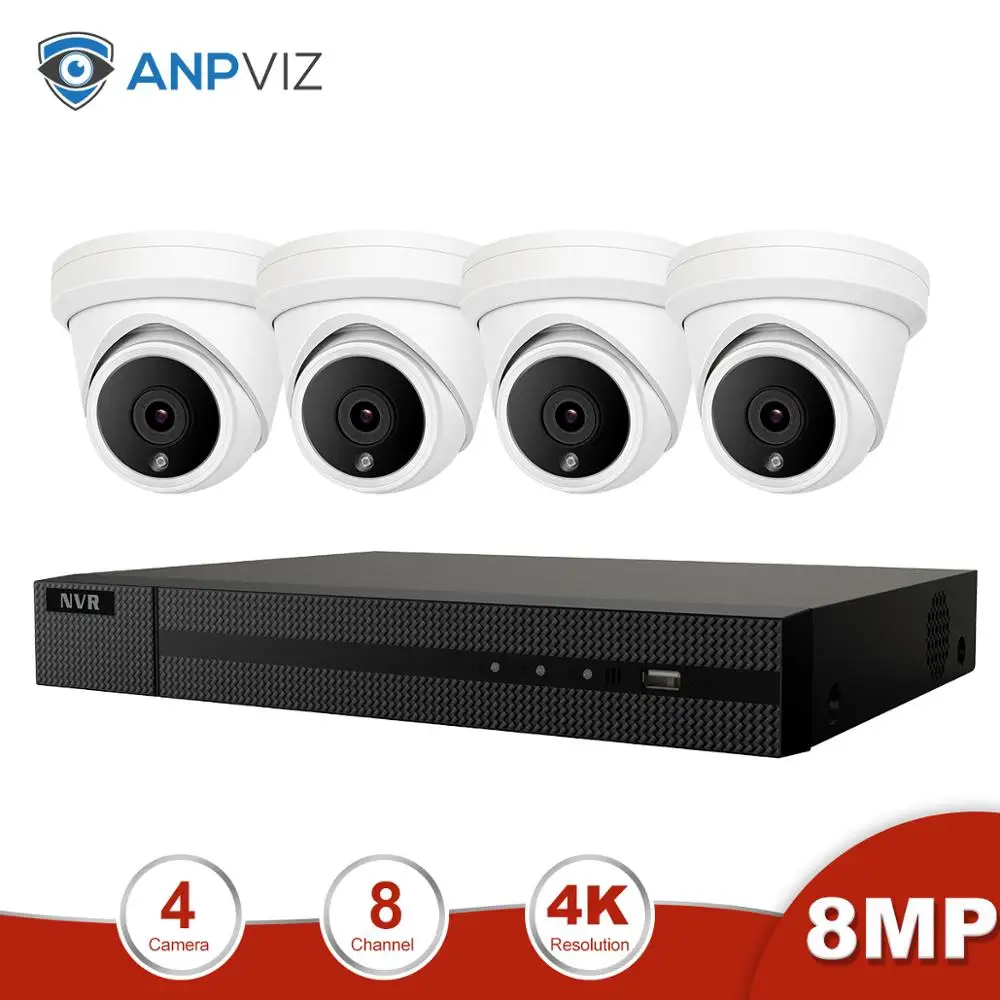 Anpviz 8CH 4K NVR 8MP купольная POE ip-камера для дома/улицы ONVIF H.265 системы безопасности комплект CCTV видеонаблюдения Комплекты NVR
