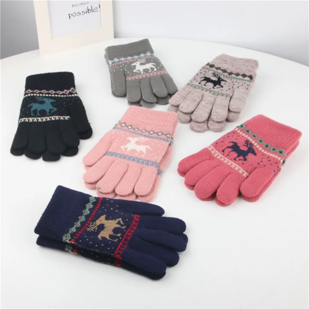 Детские кашемировые перчатки, рождественские варежки с оленем, Детские Зимние теплые толстые вязаные перчатки для девочек и мальчиков, Детские милые перчатки# T5P