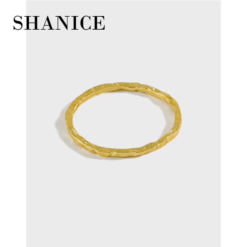 Silver Ring SHANICE Real S925 Sterling Open Irregular Hammer Pattern Minimalist Face Finger Women Adjustable Thin