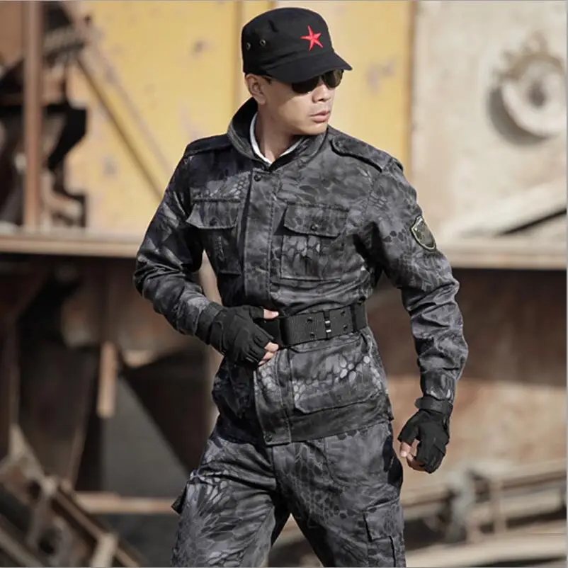 Balck crepe Военная Униформа черный ястреб питон Uniforme тактическая, боевая, милитари куртка брюки карго костюм CS Fardas милитаристская армия одежда для мужчин - Цвет: Balck crepe