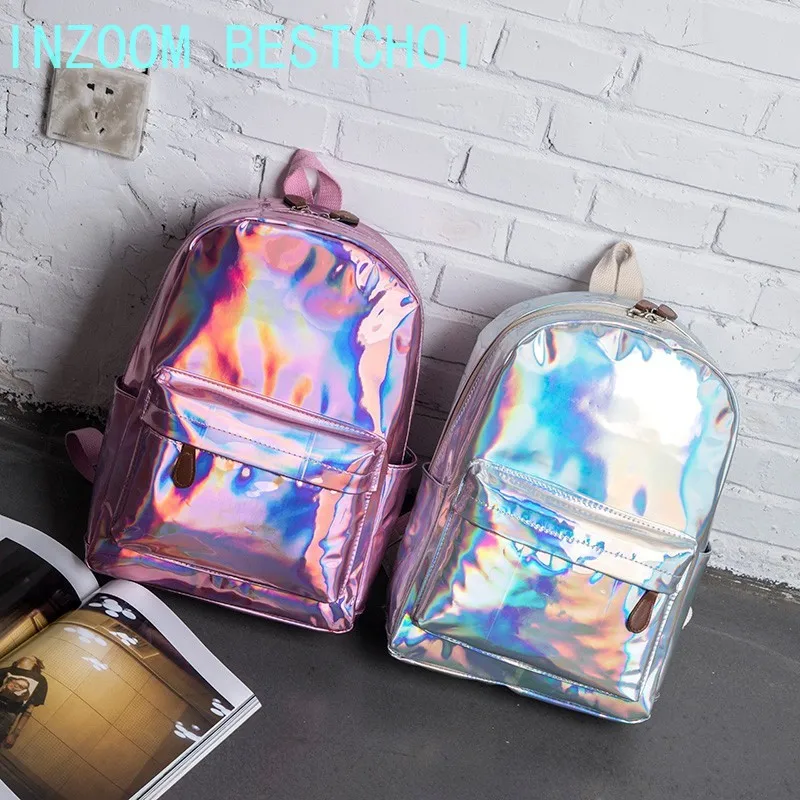Bagpack Holographic-Backpack School-Bags Fashion Women Mochilas Laser Zaino Silver Feminina
