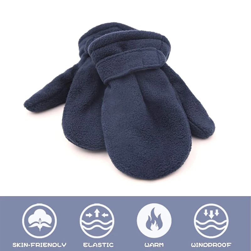 Silicone Anti-lost Chain Strap Adjustable  Toddler Infant Winter Mittens Lined with Fleece Easy-on Baby Boy Girls Warm Thick Gloves Outdoor Hand Warmers baby accessories carry bag	