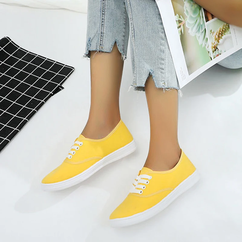 2020 spring Loafers canvas Shoe Sneakers For Women Shoes Breathable Women's Casual Shoes Lace up Solid color Woman Shoes 35-41