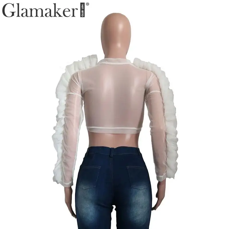 Glamaker черный готический стиль тканый кроп Топ женские, сексуальные, прозрачные клубная одежда сетчатый топ белый элегантный тонкий осенний укороченный Топ короткий