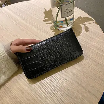 

Crocodile Pattern Leather Long Clutch Wallet for Women Large Capacity Wallets Fashion Zipper Stone Pattern Clutch Wallets #20