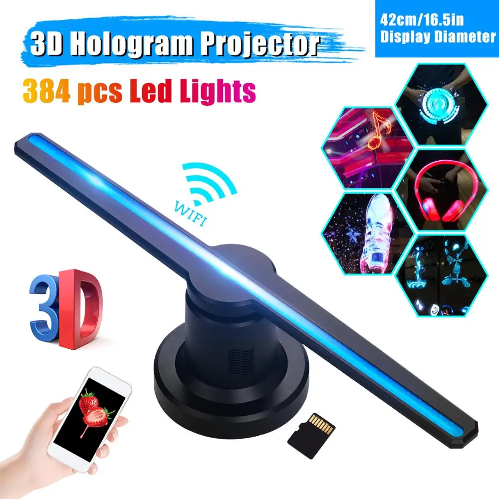 42cm 224 LED 3D Holographic Projector WiFi Display Fan Hologram Player Lamp Ad 