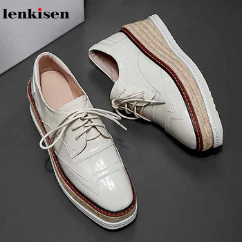 

Lenkisen wedges mixed colors weave thick bottom round toe high heels lace up preppy style women fashion streetwear pumps L03