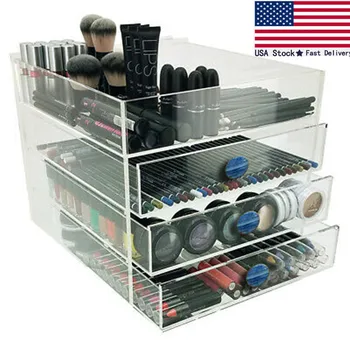 

NEW! DELUXE MAKEUP ORGANIZER - ACRYLIC 4 TIER DRAWER COSMETIC DISPLAY CASE BLUE