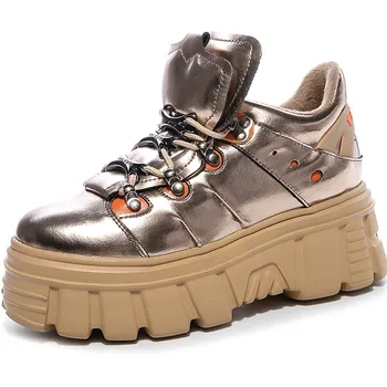 

2019 Fashion Punk Winter Genuine Leather Women's Chunky Sneakers Women Platform Shoes Trainers Lady Footwear