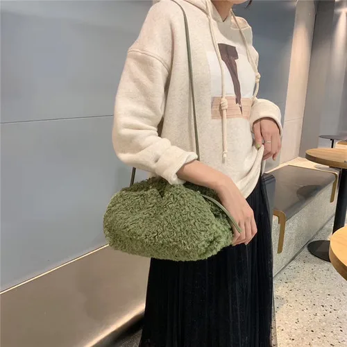 Green-Large Пушистая сумка, осенняя и зимняя плюшевая Сумка-клатч, сумочка для пышек, Женская милая сумка для женщин - Цвет: Green-Large