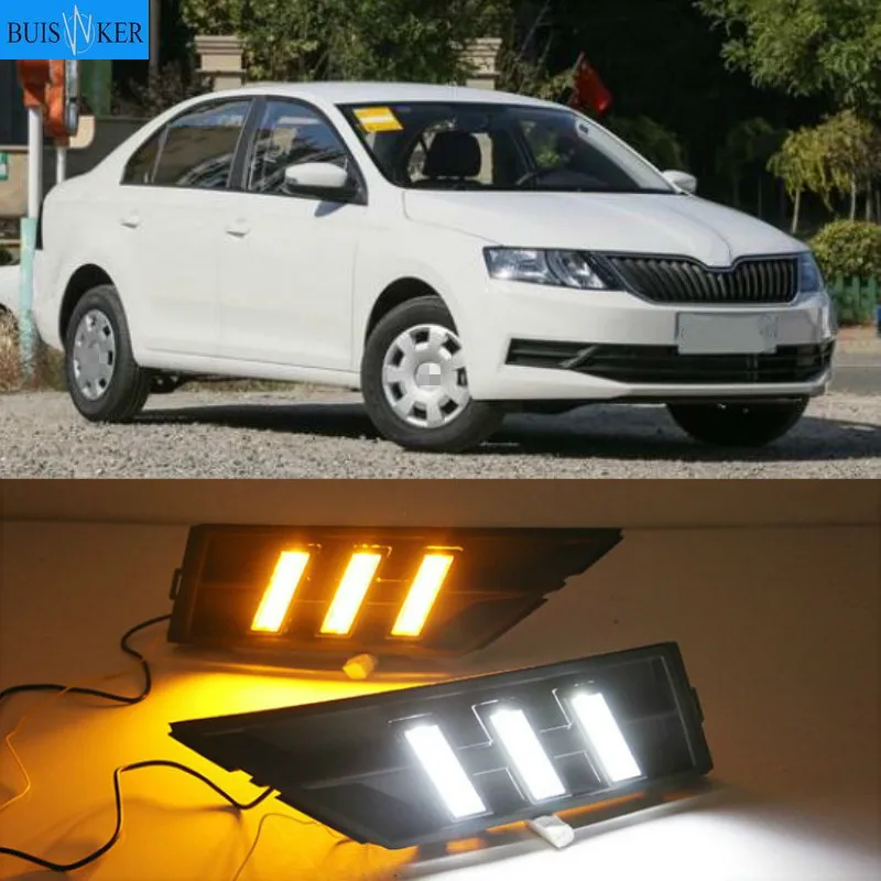 2 шт. DRL для Skoda Rapid 2018 с желтый Поворотная сигнальная лампа 12V автомобильные