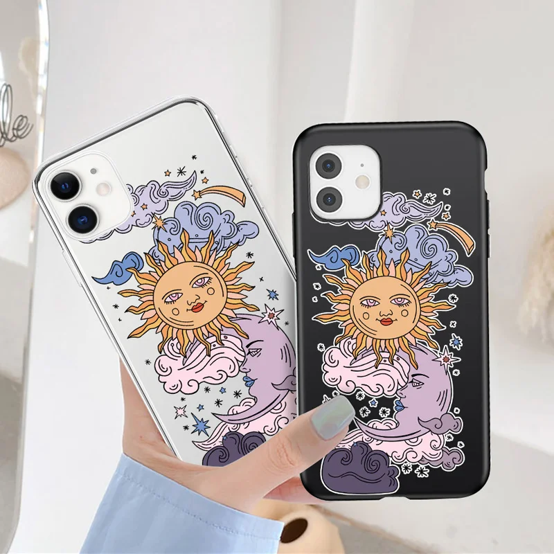 Funny Sun Moon Face Clear Phone Case For iPhone 11 Pro Max X XS XR Xs Max Soft TPU Clear Back Cover For iPhone 6 6s 7 8 Plus