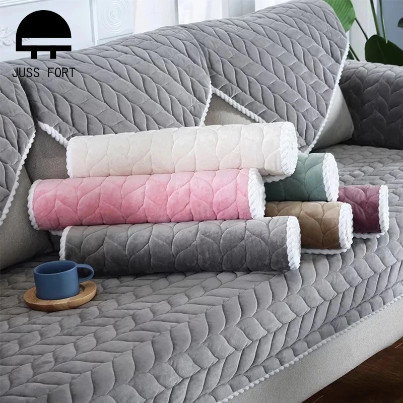 Sofa-Protector-Cover Cushion-Mat Chair Stretch Living-Room Plain Thicken Plush for Solid