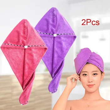 

Newly 2Pcs Hair Drying Towel Ultra Water Absorbent Twist Turban Drying Cap Hair Wrap