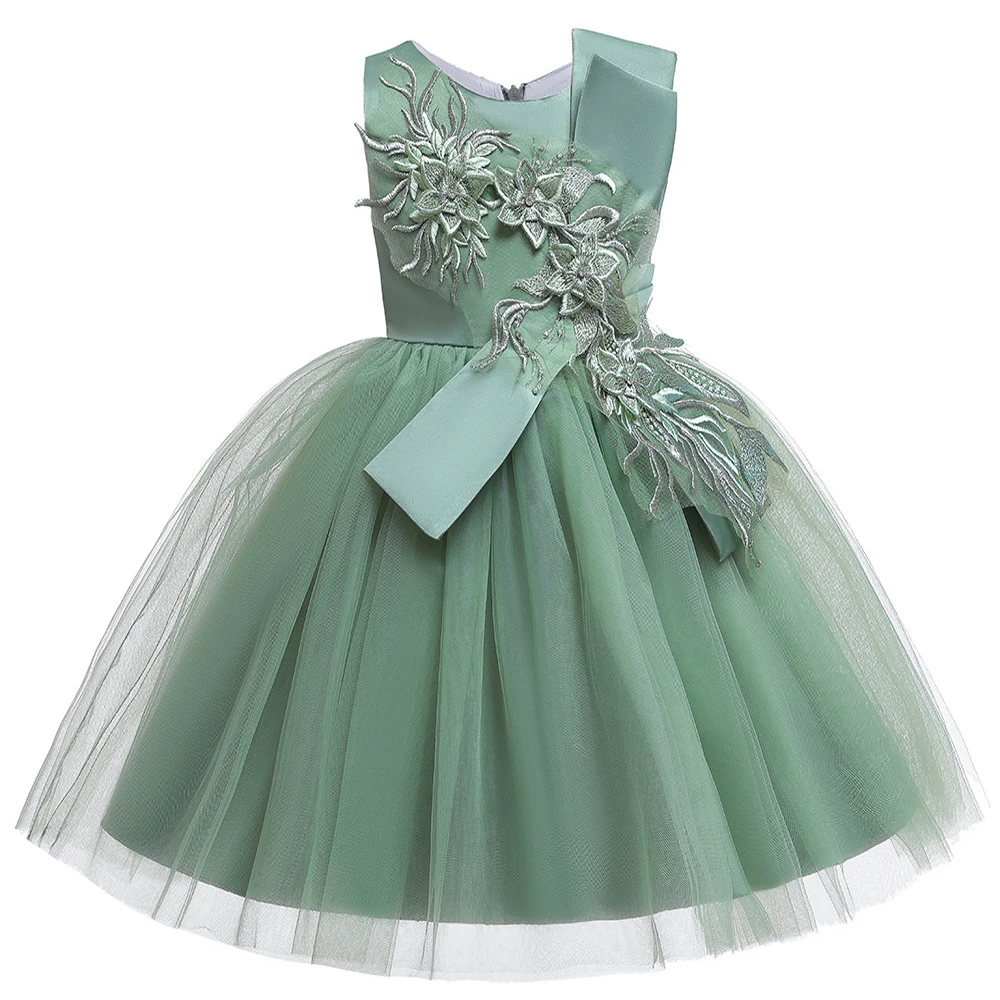 

Flower girl elegant wedding dress big bow decal child baby princess dress girls party high-end kids clothes