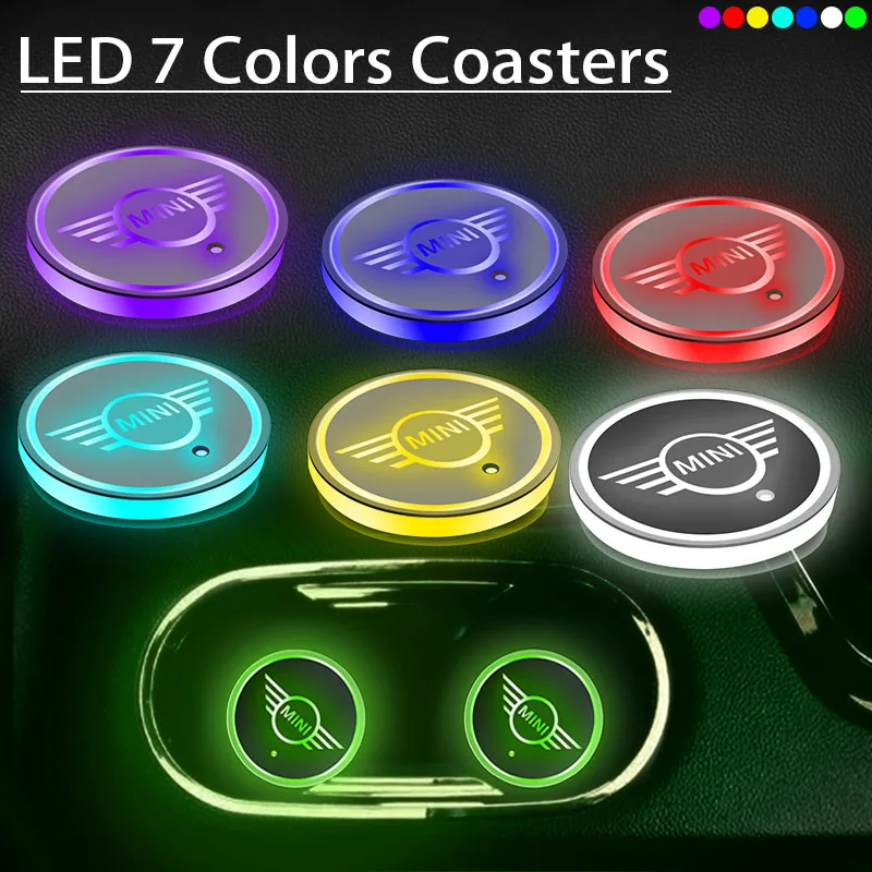 

2pcs LED Light Car Logo Cup Mat Car Badge Luminous Coaster Holder Mat for BMWs Mini Coopers One S R50 R53 R56 R60 F55 F56