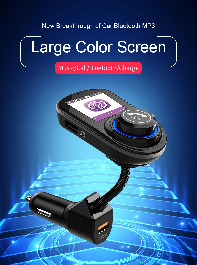 Fm-передатчик Bluetooth автомобильный комплект громкой связи беспроводной Bluetooth Aux Модулятор MP3-плеер ЖК-экран QC3.0 USB Автомобильное зарядное устройство для авто