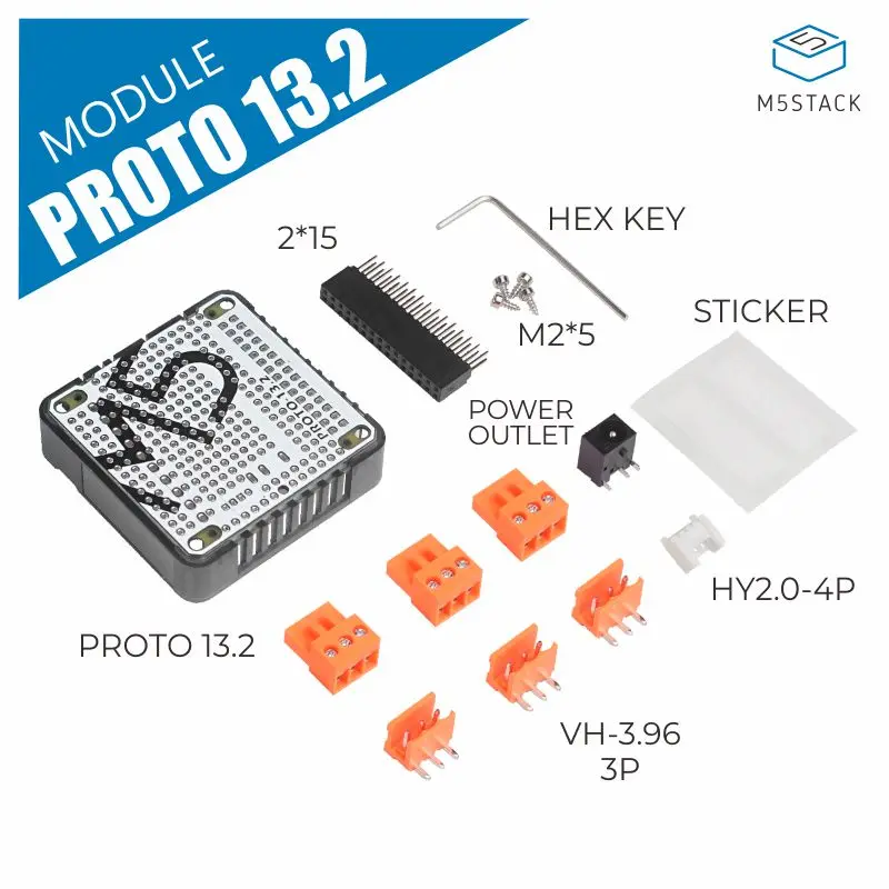M5Stack Official PROTO 13.2 Universal DIY Proto Stack Module 2.54 mm Hole Pitch ProtoShield for ESP32 Prototype Expansion Board afbeelding
