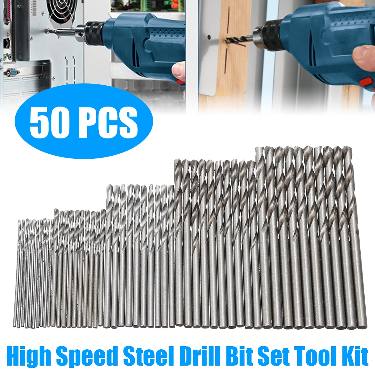 

50pcs/pack Titanium Coated HSS High Speed Steel Drill Bit Set Tool Kit 1-3mm For Wood Plastic And Aluminum Drilling Tools