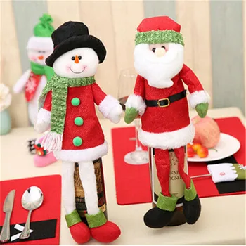 

2019 Christmas Gift Holders Wine Bottle Cover Table Santa Snowman Xmas Ornament Bags Party Decors Hat Champagne Gift Holders