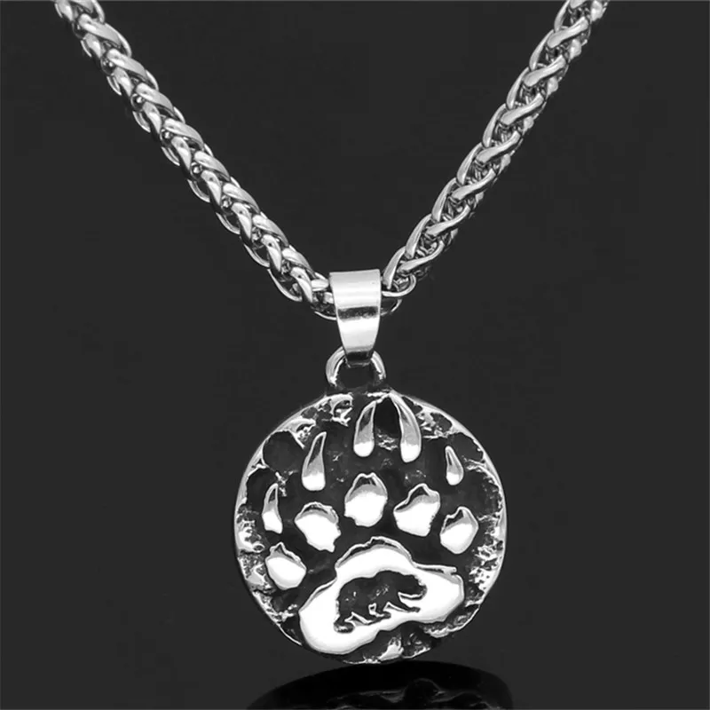 Nordic Viking Bear Paw Print Pendant Uomo Donna Acciaio Inossidabile Collana Di Amuleto Di Alta Qualità Gioielli Vintage Regalo Di Caccia Agli Animali