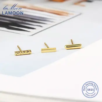 

LAMOON 925 Sterling Silver Stud Earring for Women Simple Geometry Cylindrical 3 Color Fine Jewelry Gift EMER013