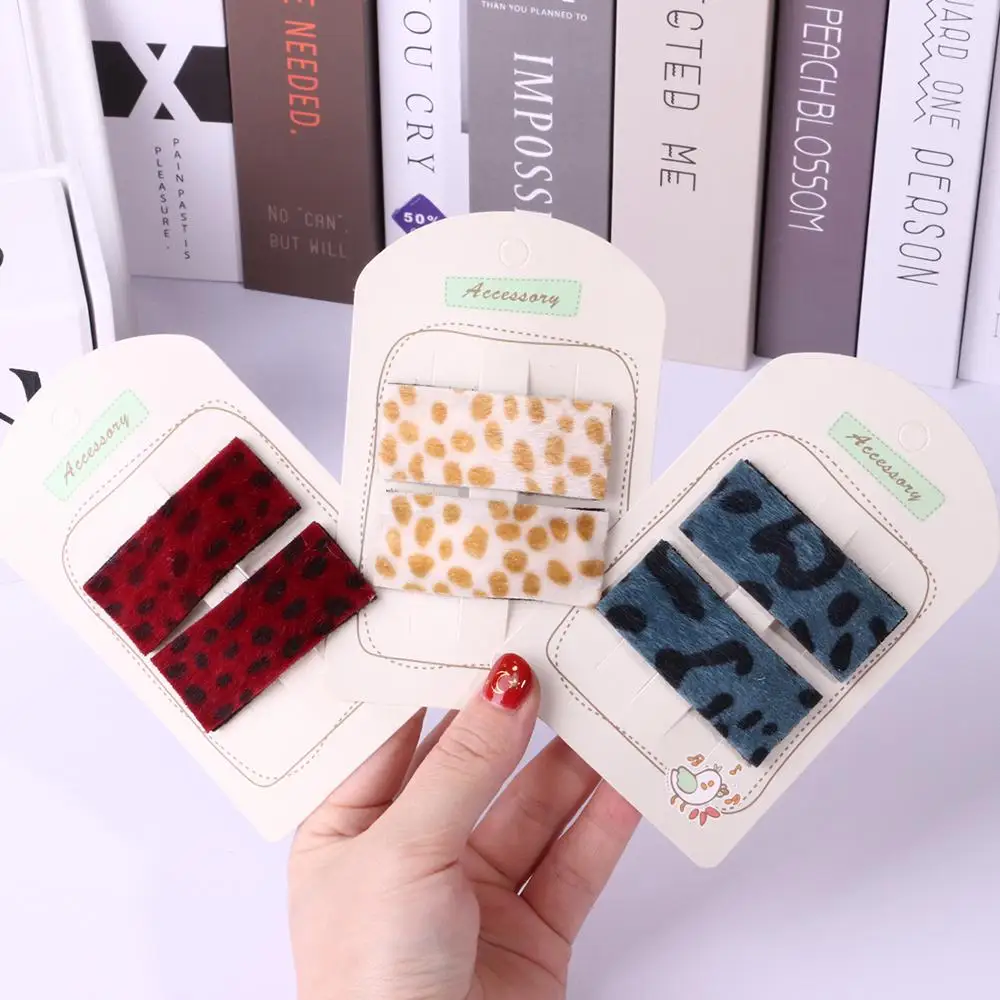 

2pcs/card 6CM Fabric Covered Metal Barrettes Leopard Hair Clips Girls Hairpins BB Clips For Women Hairgrips Hair Accessories