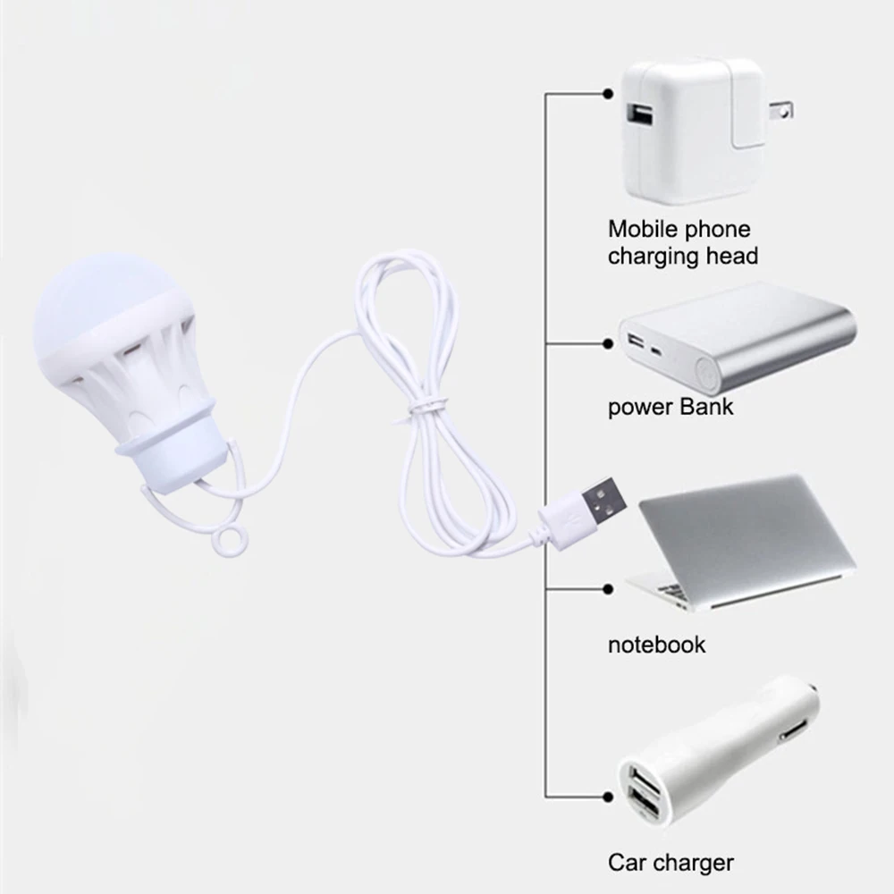 Portable USB LED Lamp Bulb Mini Camping Lantern 5V Hanging Tent Fishing Night Light Book Reading Powerbank Birght Table Lamp 50