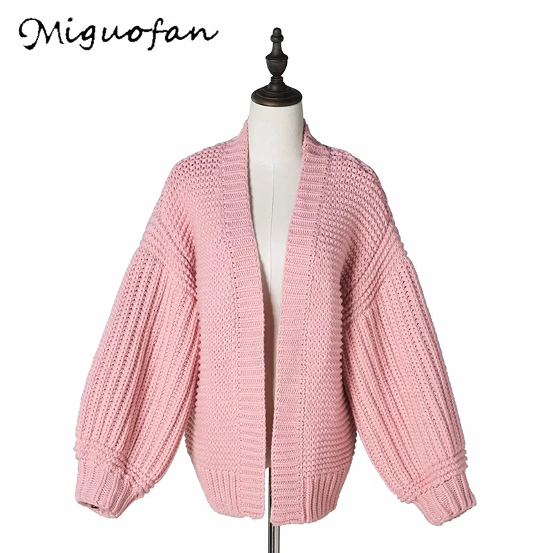 Розовый Miguofan, женские кардиганы с длинным рукавом, свитера, повседневные Джемперы, осенне-зимнее толстое пальто, свитера для женщин, свитер - Цвет: Розовый
