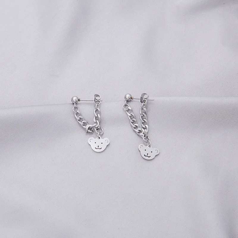 Minimalist Hip Hop Silver Color Bear Earrings for Women Cute Chunky Cuban Link Chain Long Dangle Party Jewelry Brincos | Украшения и
