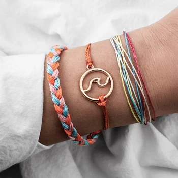 

Tocona 5 Style Colorful Rope Bracelts Gold Hollow Geometric Adjustable Bohemian Summer Jewelry for Women Wholesale 4792