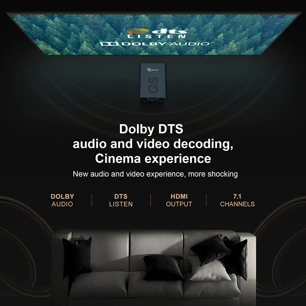Beelink GS-King X Dual HDD NAS Hi-Fi Audio System Smart 4K TV Box with Dual 3.5 inch SATA HDD Amlogic S922X-H ARM G52 MP4 4GB DDR4 + 64GB EMMC 2.4GHz + 5.8GHz Dual-WiFi 1000Mbps - Black EU Plug