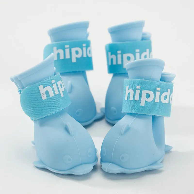 4Pcs/set Pet Dogs Winter Dolphin Rubber Shoes Rain Snow Waterproof Booties Socks Rubber Anti-slip Shoes For Small Medium Dogs