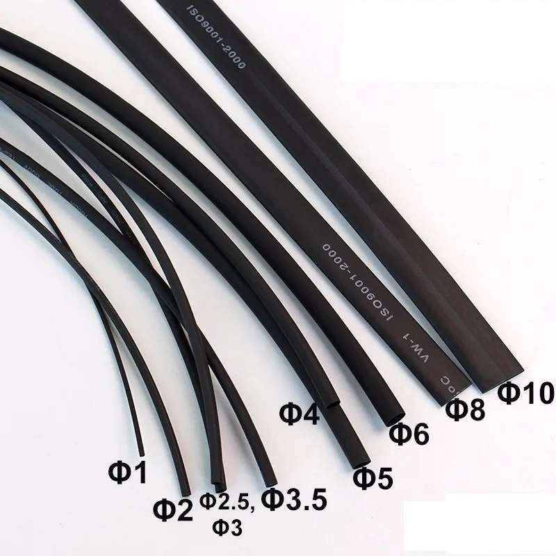 10 м/компл. черный 2:1 термоусадочные трубки черный кабель провод оплетки Обёрточная бумага 1 мм 2 мм 3 мм 4 мм 5 мм 6 мм 8 мм 10 мм 12 мм 15 мм