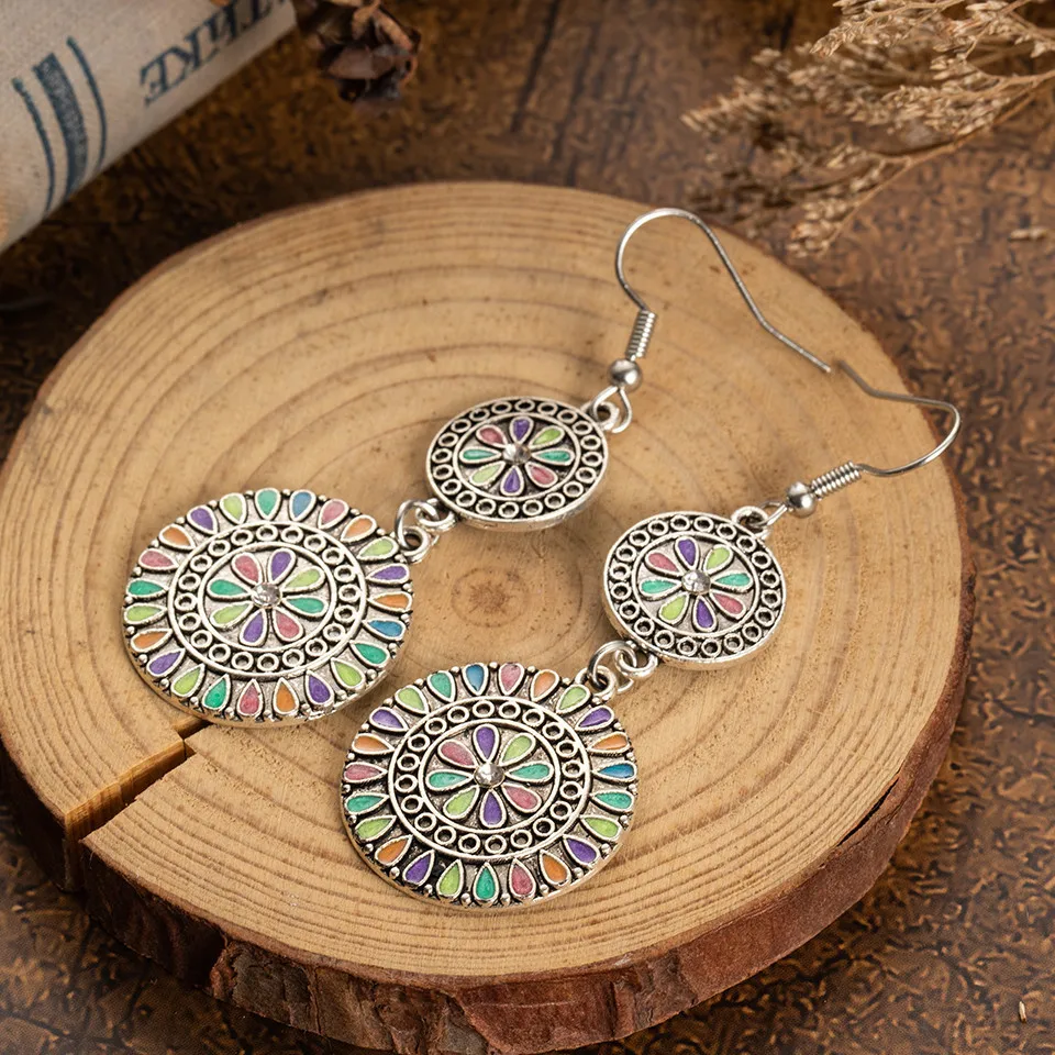 Ethnic Big Long Water Drop Earrings for Women Bohemian Vintage Metal Colorful Flowers Wedding Statement Earring Indian Jewelry (22)