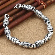 S925 чистое серебро, личные украшения, Ретро тайский серебряный мужской браслет из шести букв с бусинами из бисера для мужчин, новинка