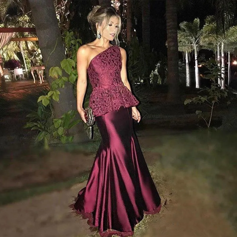 Элегантные кружевные арабские вечерние платья на одно плечо Robe De Soiree бордовое атласное платье русалки для выпускного вечера Длинные вечерние платья в Дубае